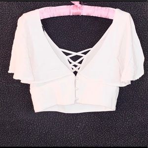 White Deep V Crop